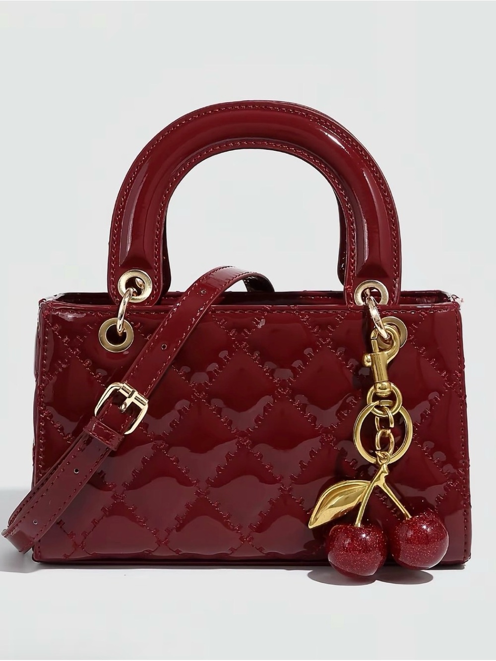 Patent Cherry Red Mini Top-Handle Bag with Gold Cherry Charm